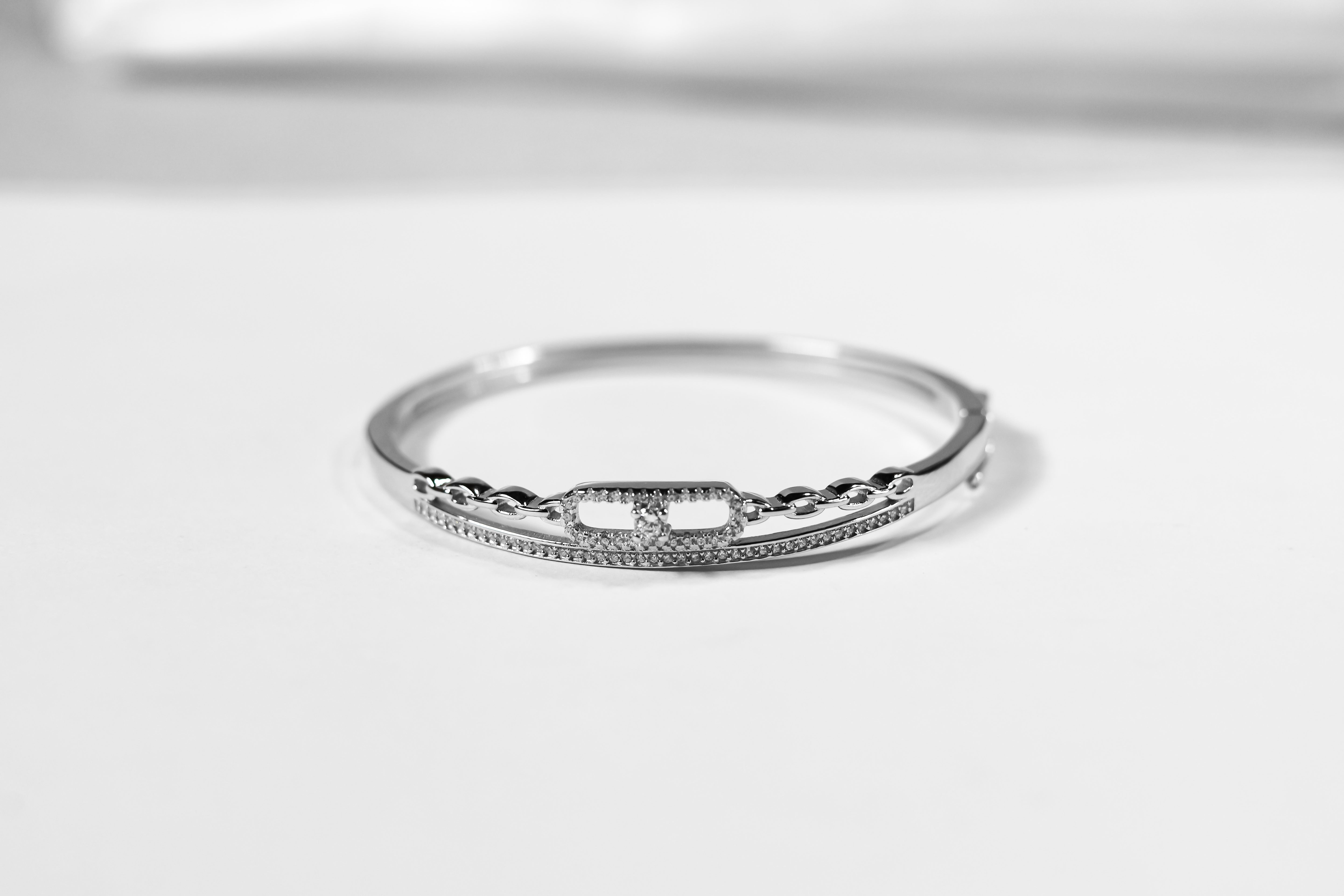 Link Bar CZ Silver Bangle