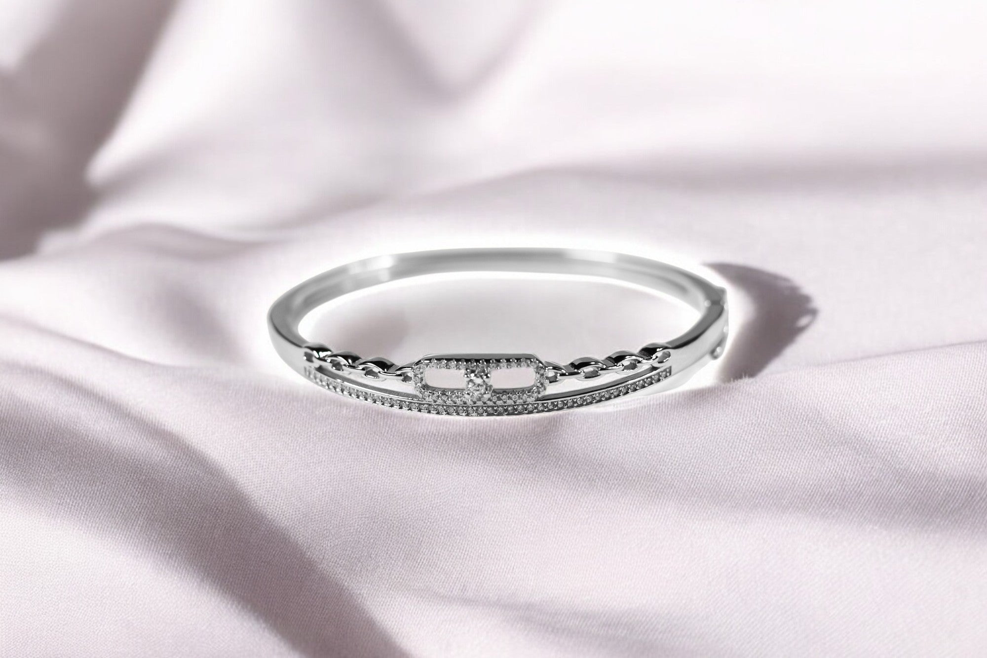 Link Bar CZ Silver Bangle