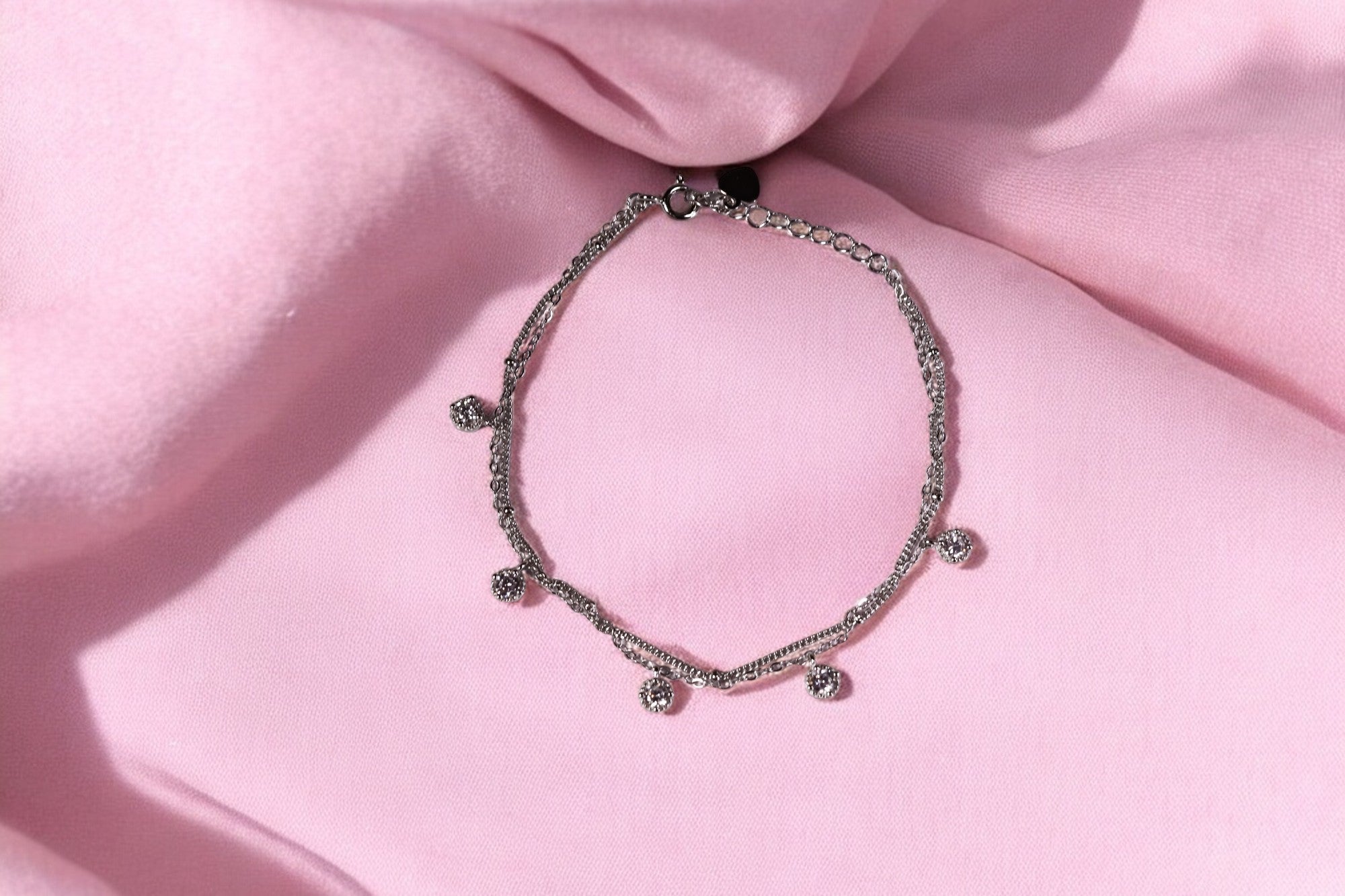 Silver CZ Ball Charm Bracelet