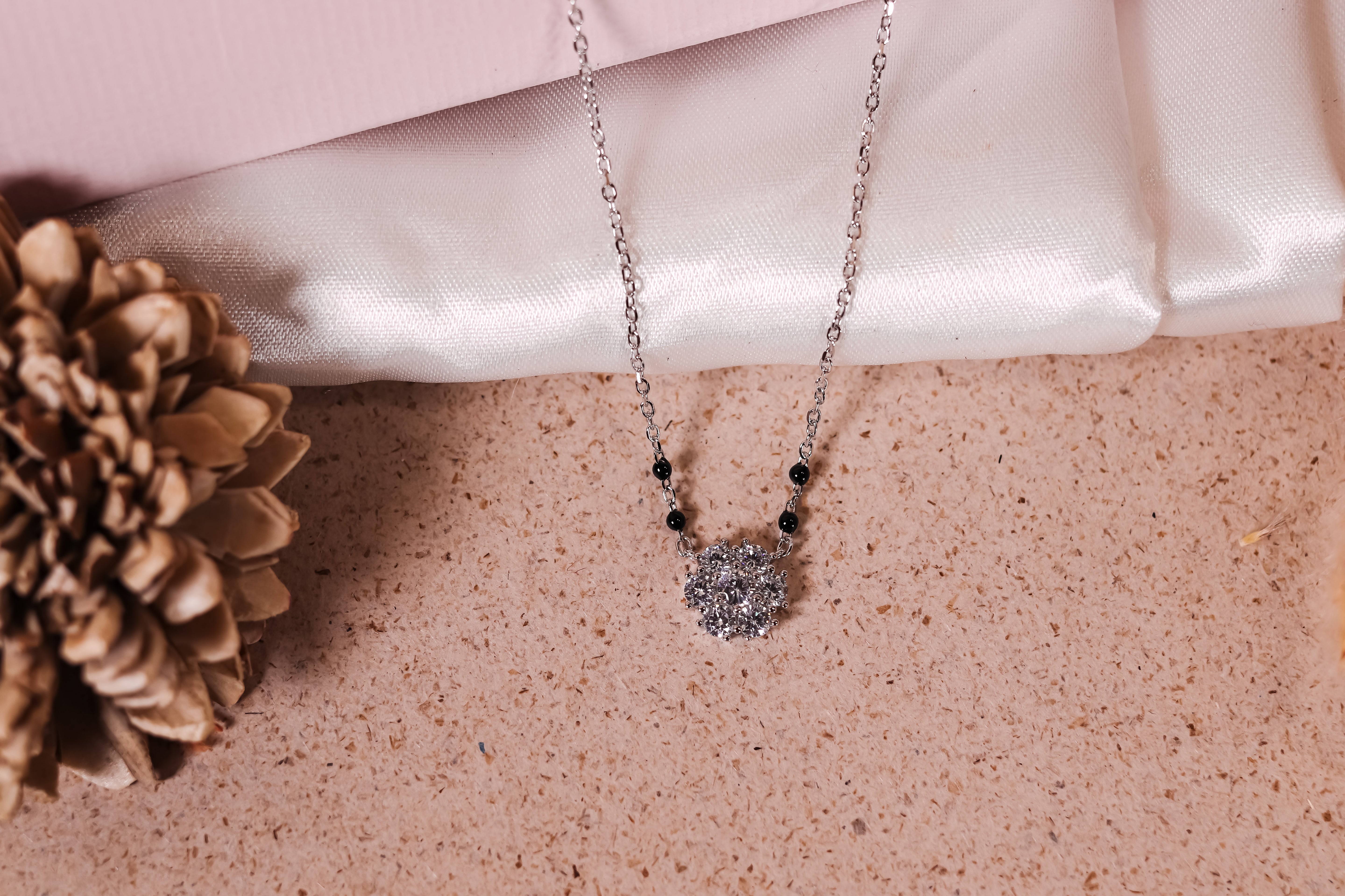 Sterling Silver Mangalsutra Pendant Necklace with Clear Gemstones