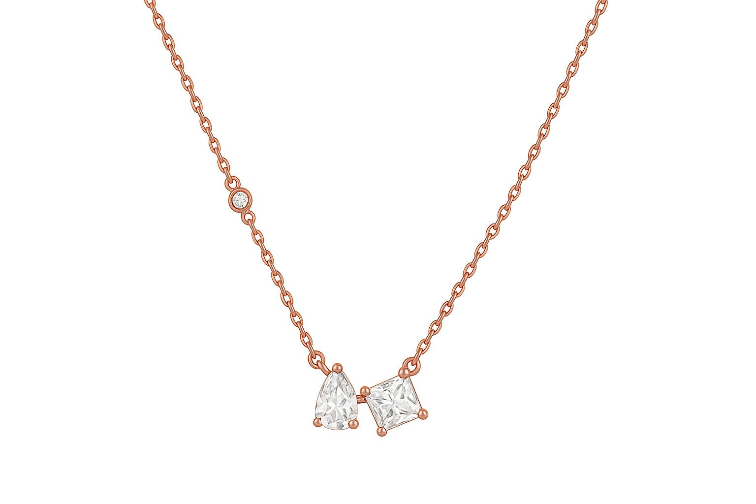 Sterling Silver Rose Gold Necklace with Clear Accent Stones