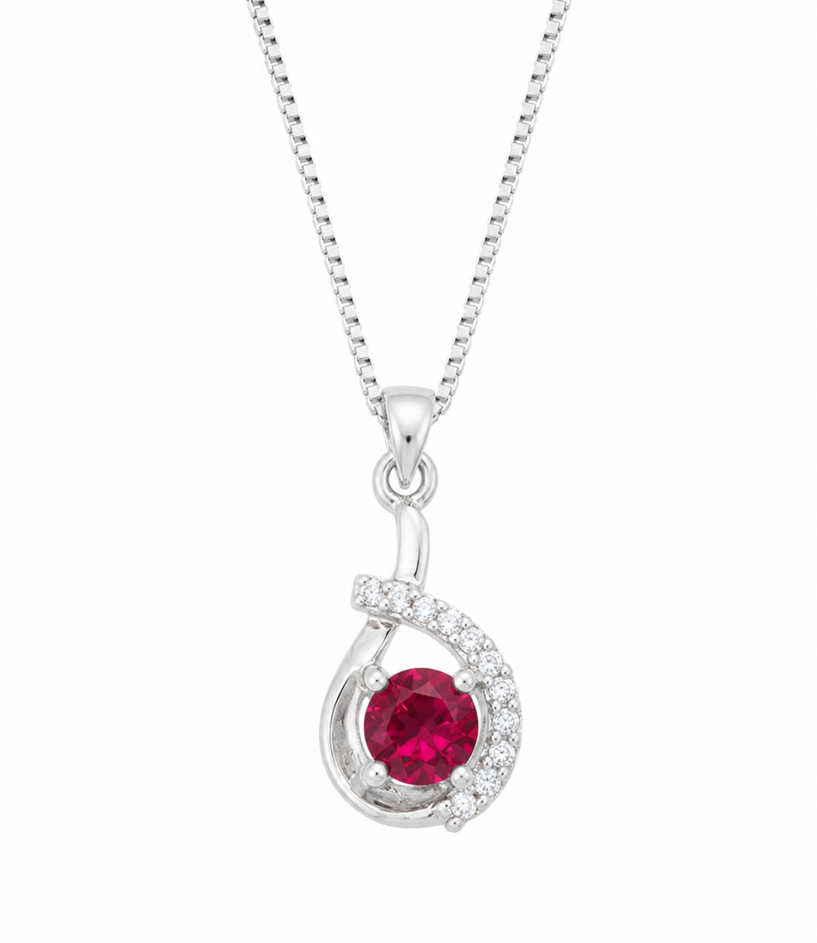 Ruby Red Halo Pendant Necklace in 925 Sterling Silver