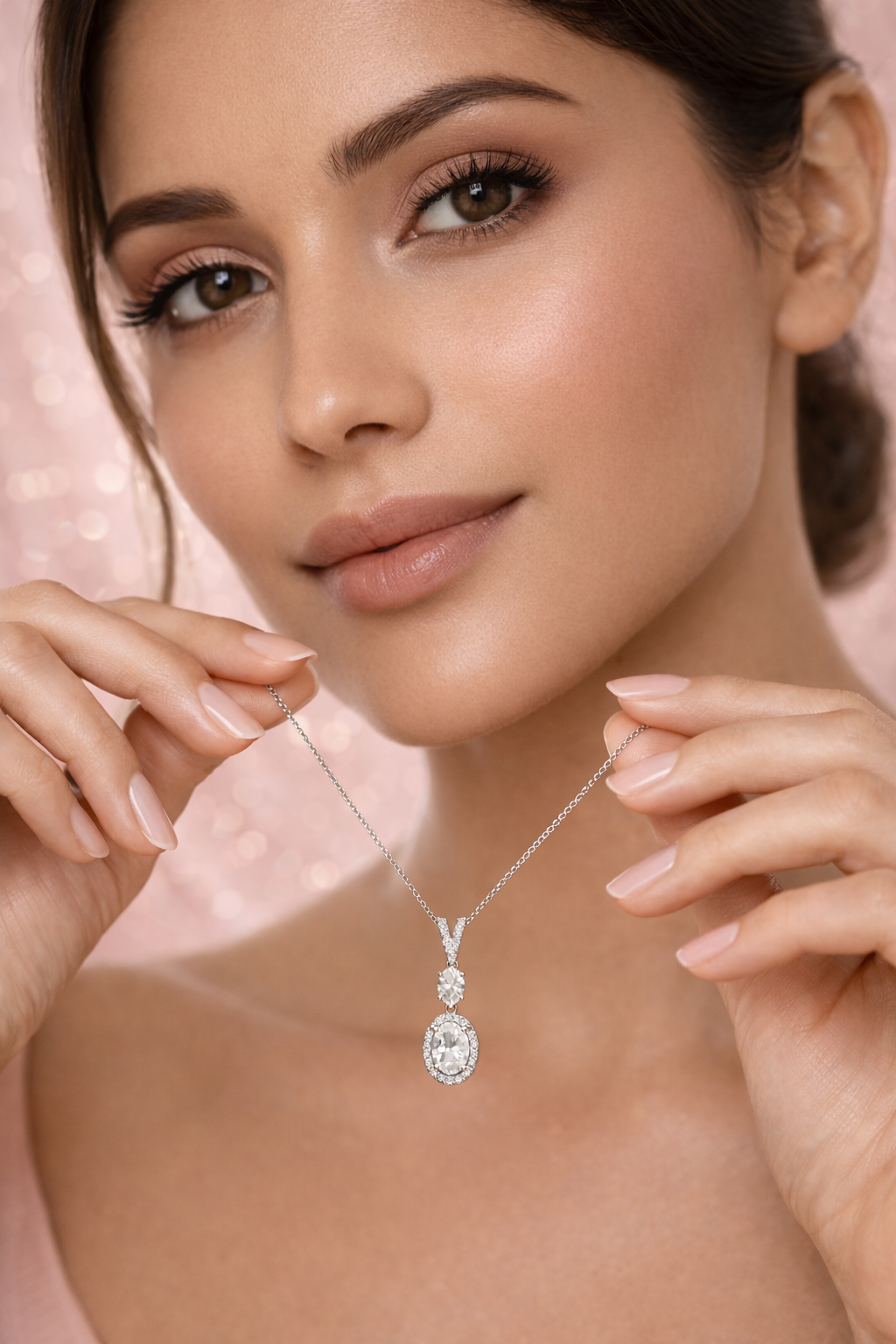 Elegant Halo Drop Pendant with earring Set – 925 Sterling Silver
