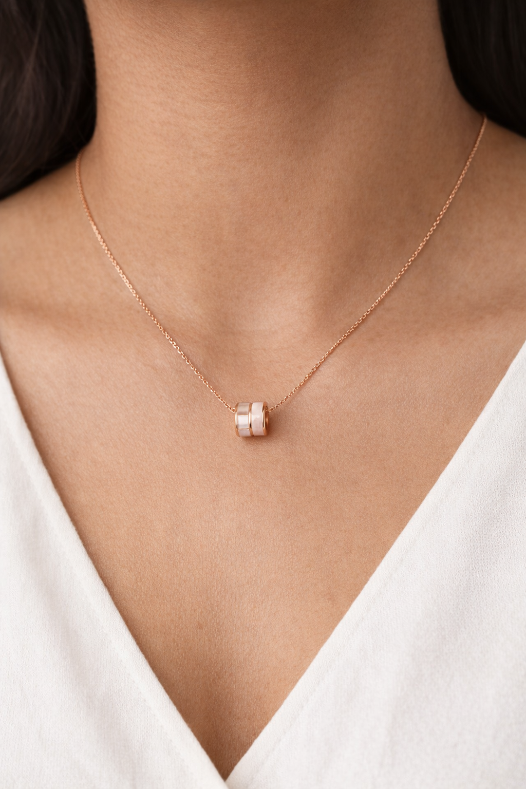 Rose Gold Double Ring Pendant Necklace