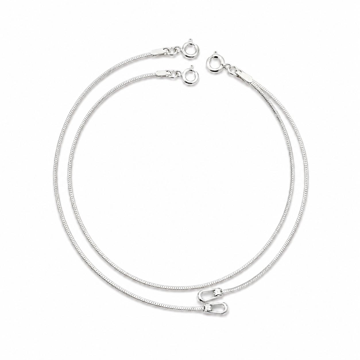 Sleek Sterling Silver Snake Chain Anklets (Pair)