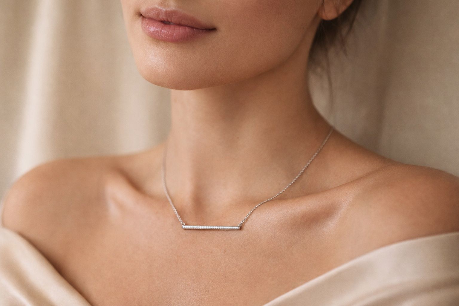 Minimal Pave Bar Necklace – 925 Sterling Silver