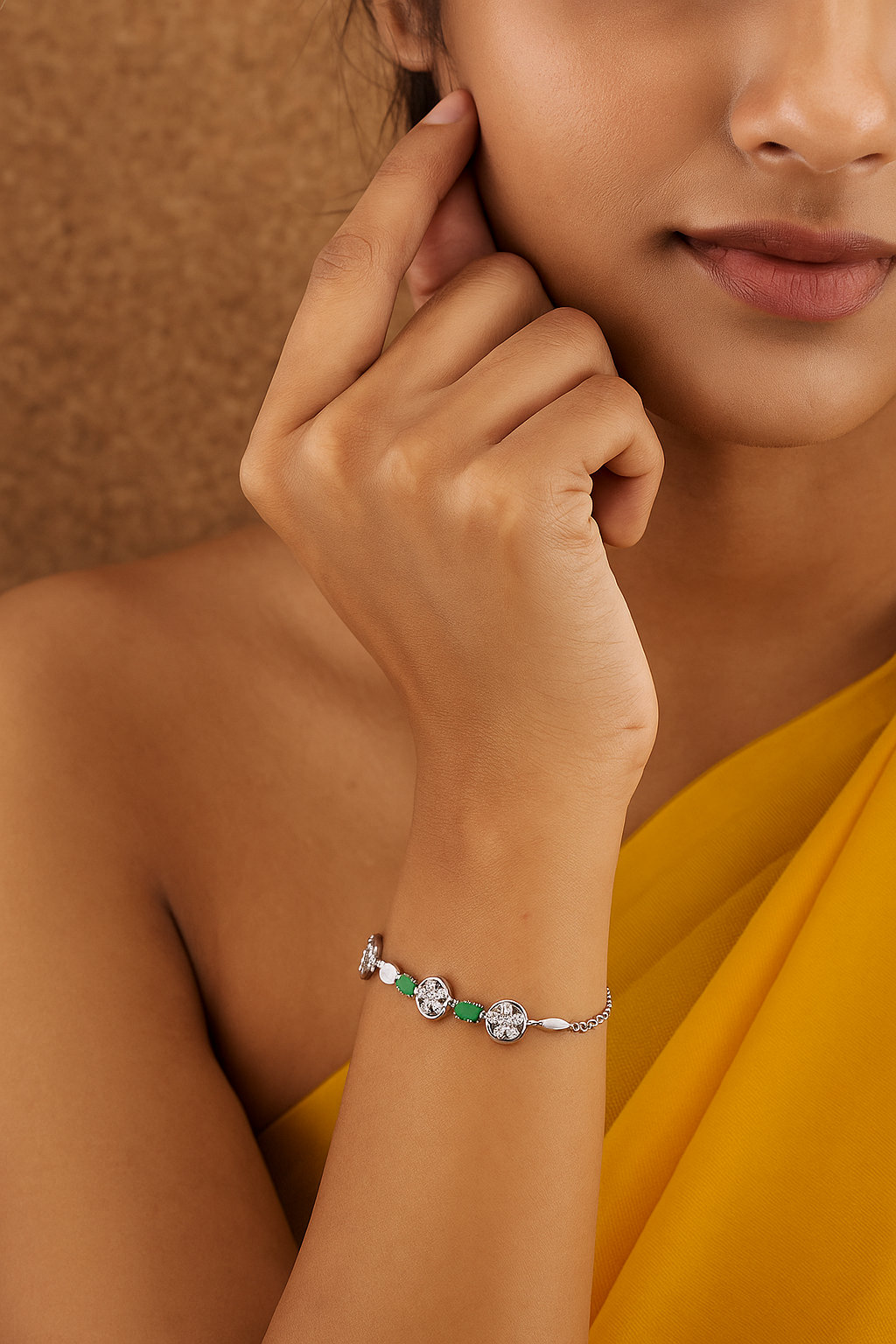 Green Stone Floral Disc Bracelet