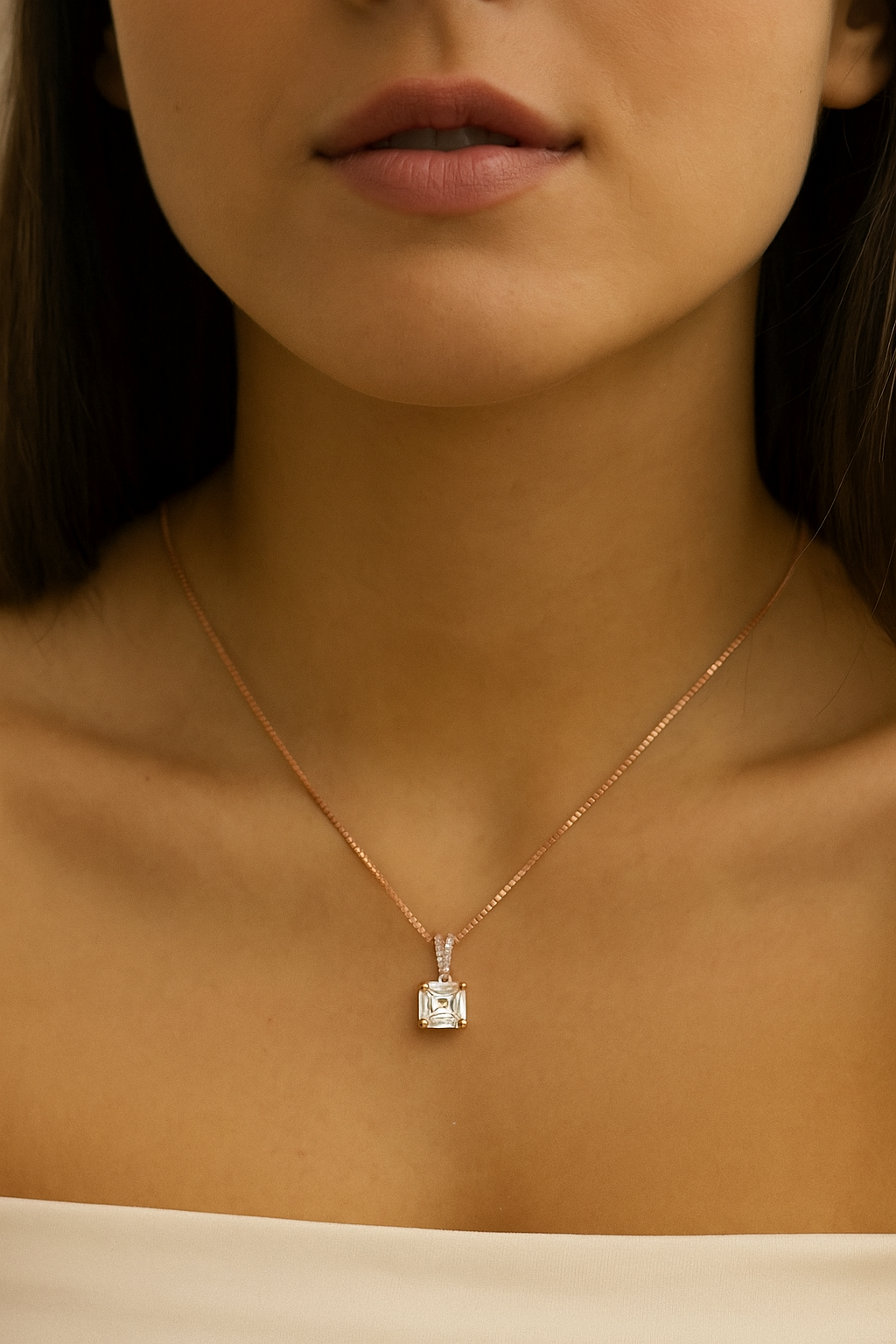 Radiant Square-Cut Necklace & Stud Set