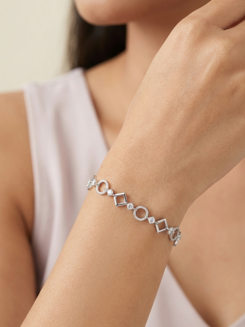 Geometric Sparkle CZ Bracelet