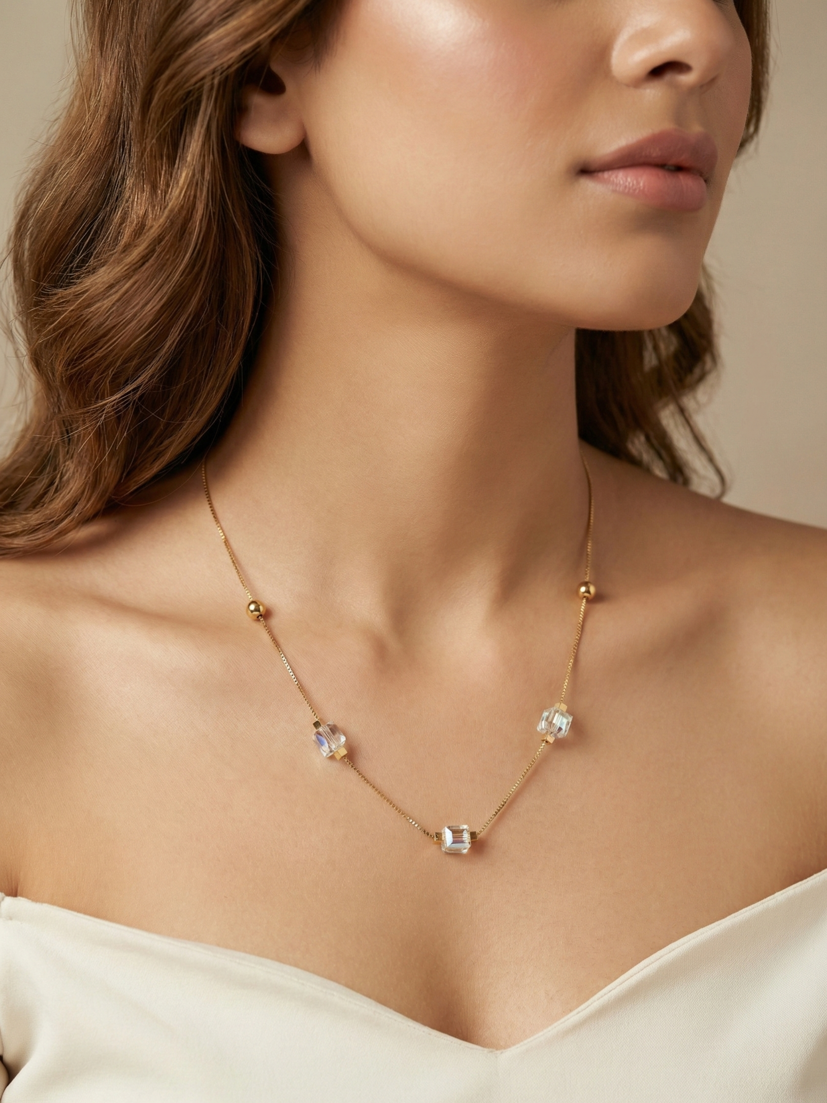Delicate Necklace with Iridescent Cube Crystals