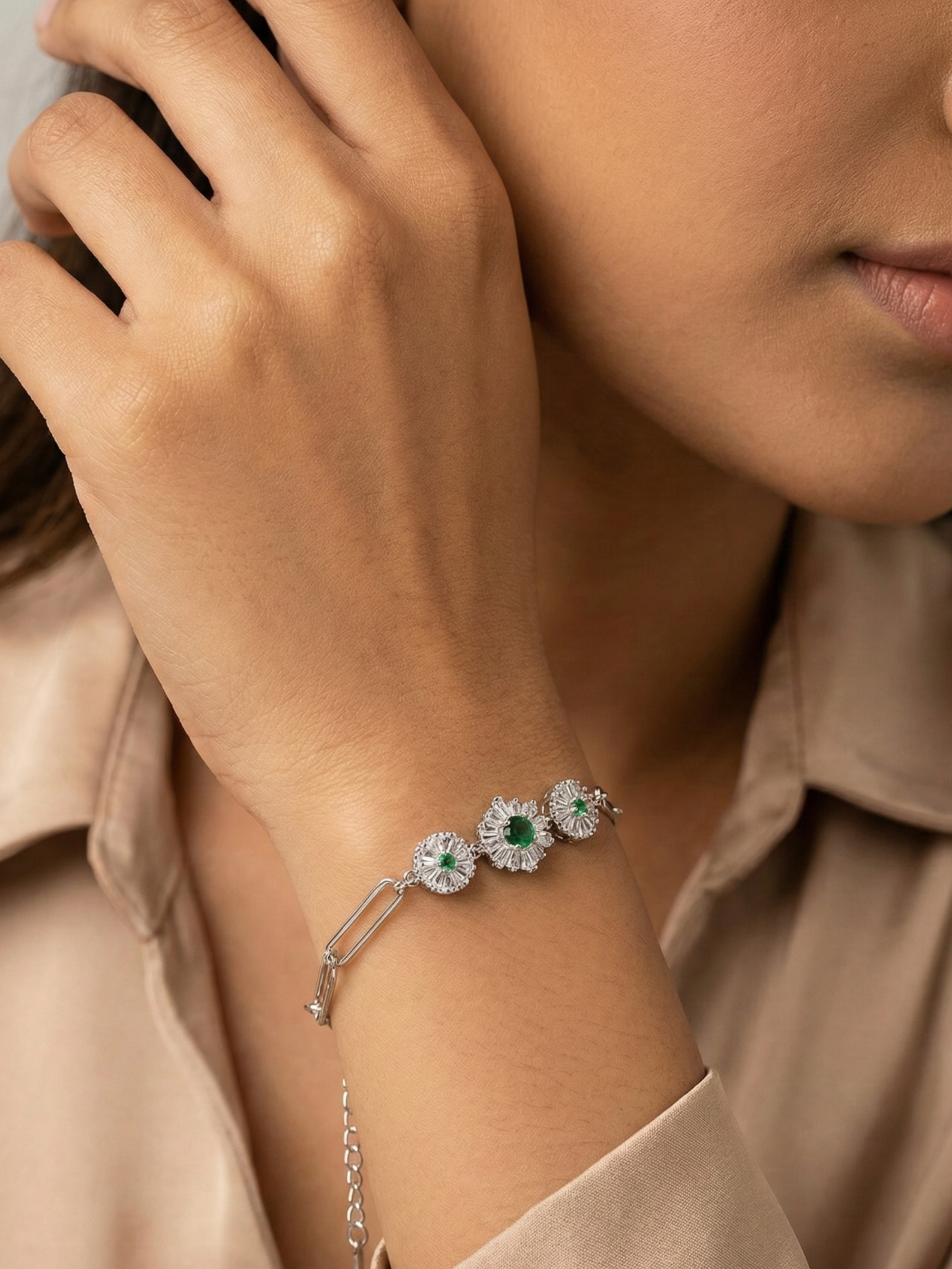 Emerald Snowflake Dual Chain Bracelet