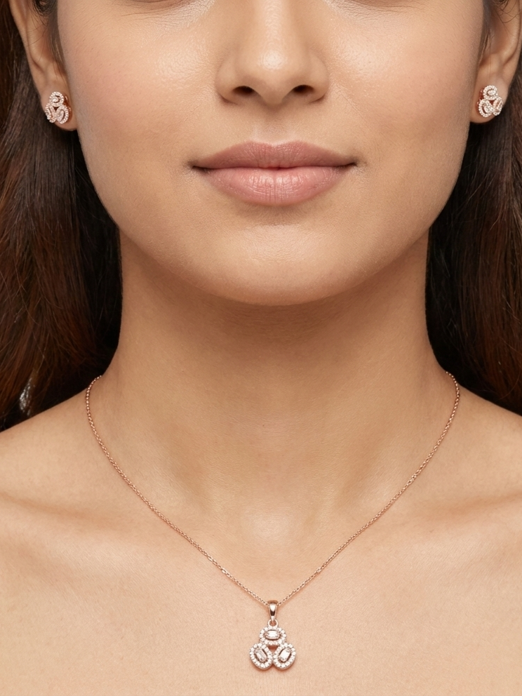 Rose Gold Halo Pendant Set