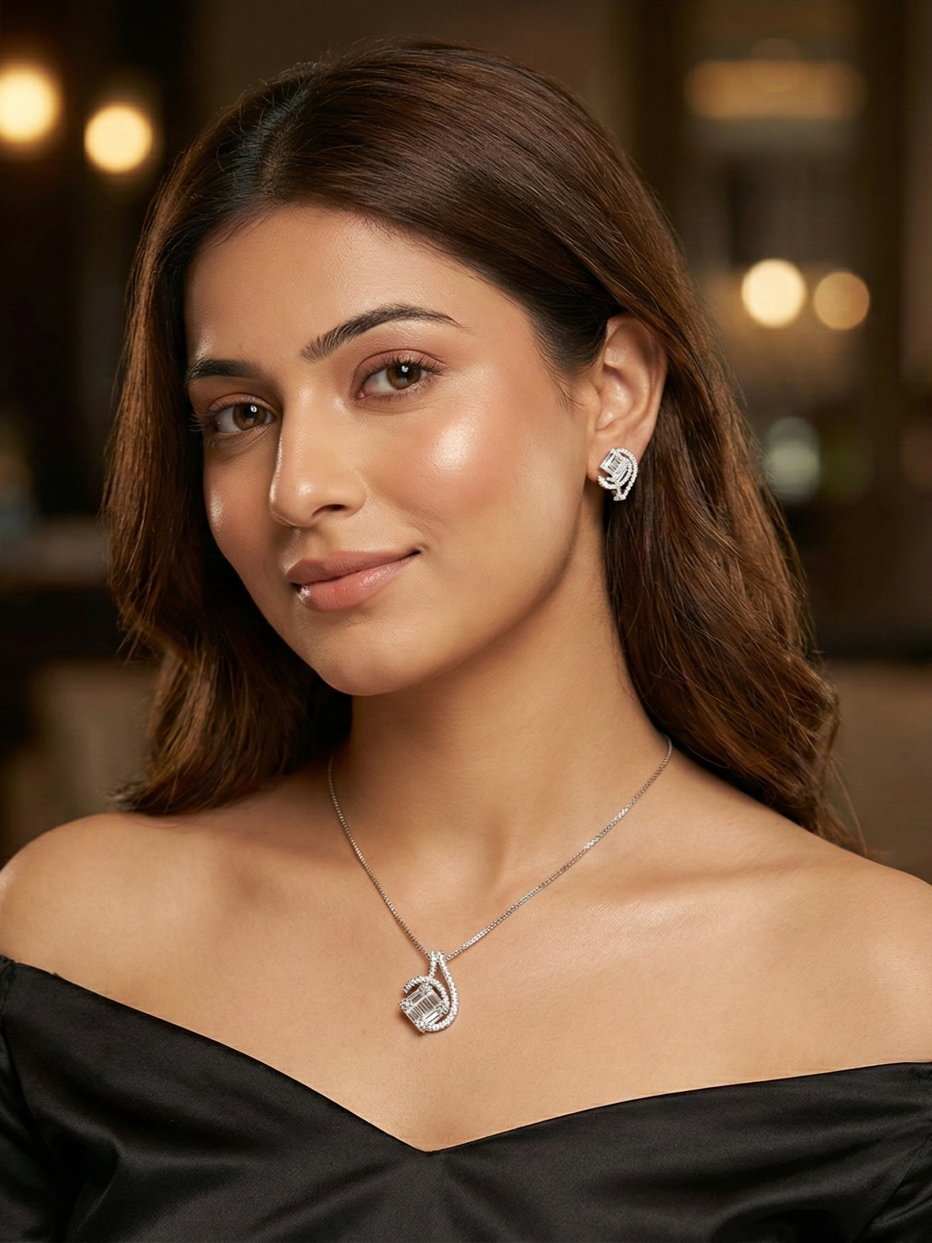925 Sterling Silver Pendant & Earrings Set with Emerald-Cut Centerpieces