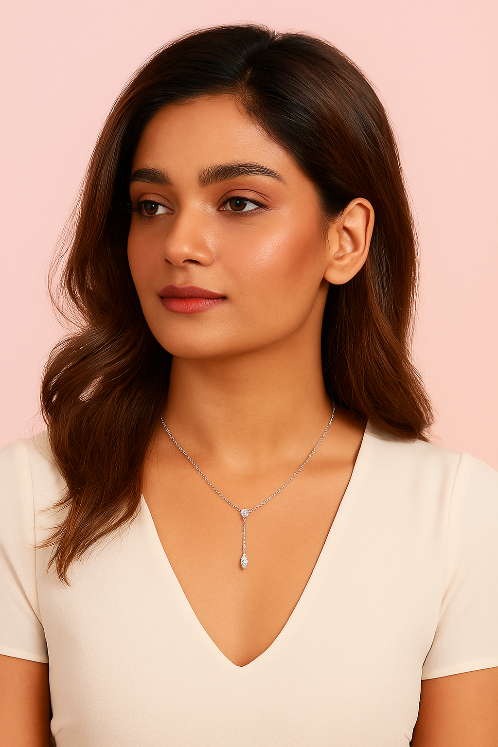 Silver Droplet Lariat Necklace