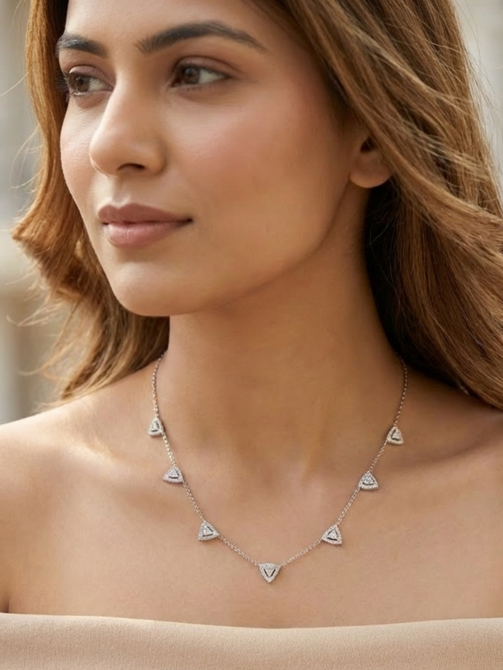 Sterling Silver Triangular Pavé Necklace