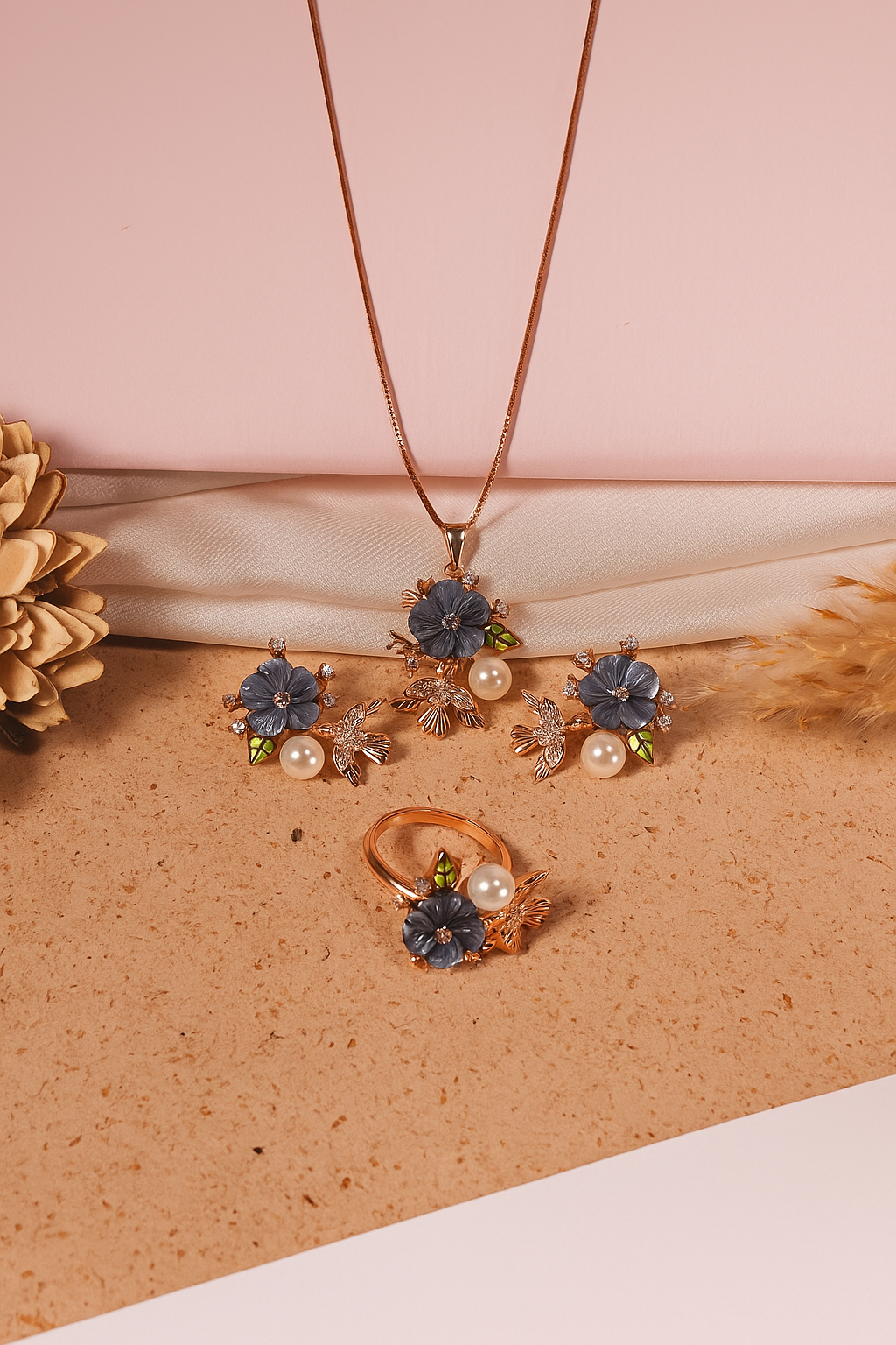Whispers of Nature Carnival Set-Floral Chain Pendant, Earring Set and a Ring